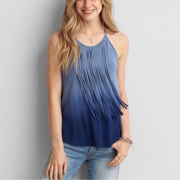 American Eagle Outfitters Soft & Sexy Blue Ombré Fringed Tank Size Small - Picture 1 of 11